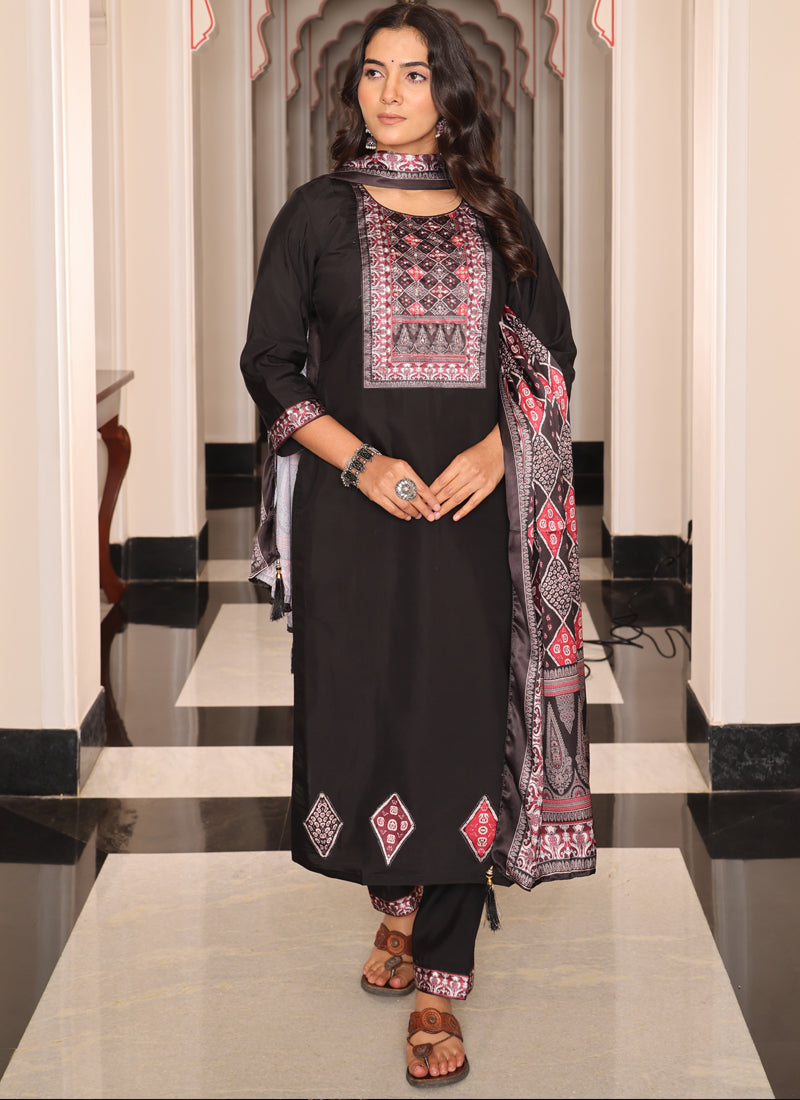 Prazu Fashion Black Viscose Shimmer Thread Embroidered Salwar Suit | Grocsy