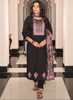Prazu Fashion Black Viscose Shimmer Thread Embroidered Salwar Suit | Grocsy