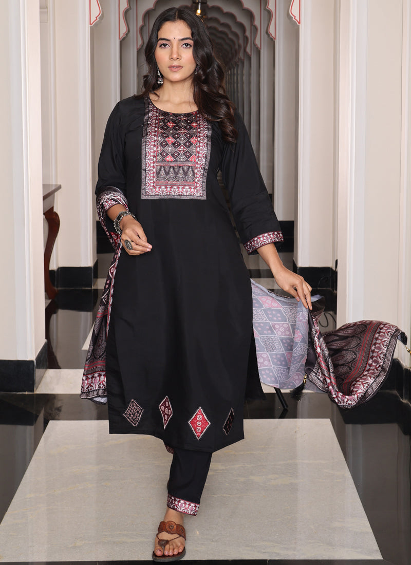 Prazu Fashion Black Viscose Shimmer Thread Embroidered Salwar Suit | Grocsy