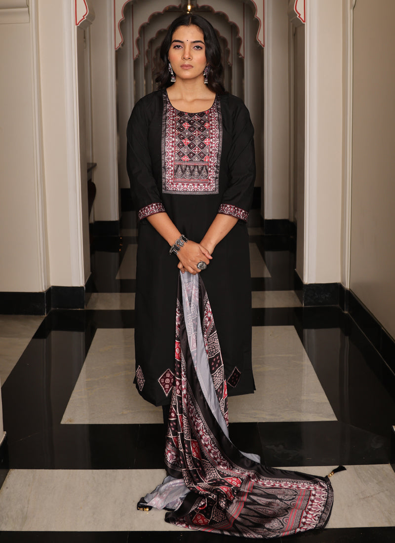 Prazu Fashion Black Viscose Shimmer Thread Embroidered Salwar Suit | Grocsy