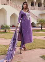 Prazu Fashion Lavender Shimmer Silk Thread Embroidered Salwar Suit | Grocsy