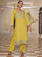 Prazu Fashion Yellow Cotton Silk Thread Sequence Designer Salwar Suit | Grocsy