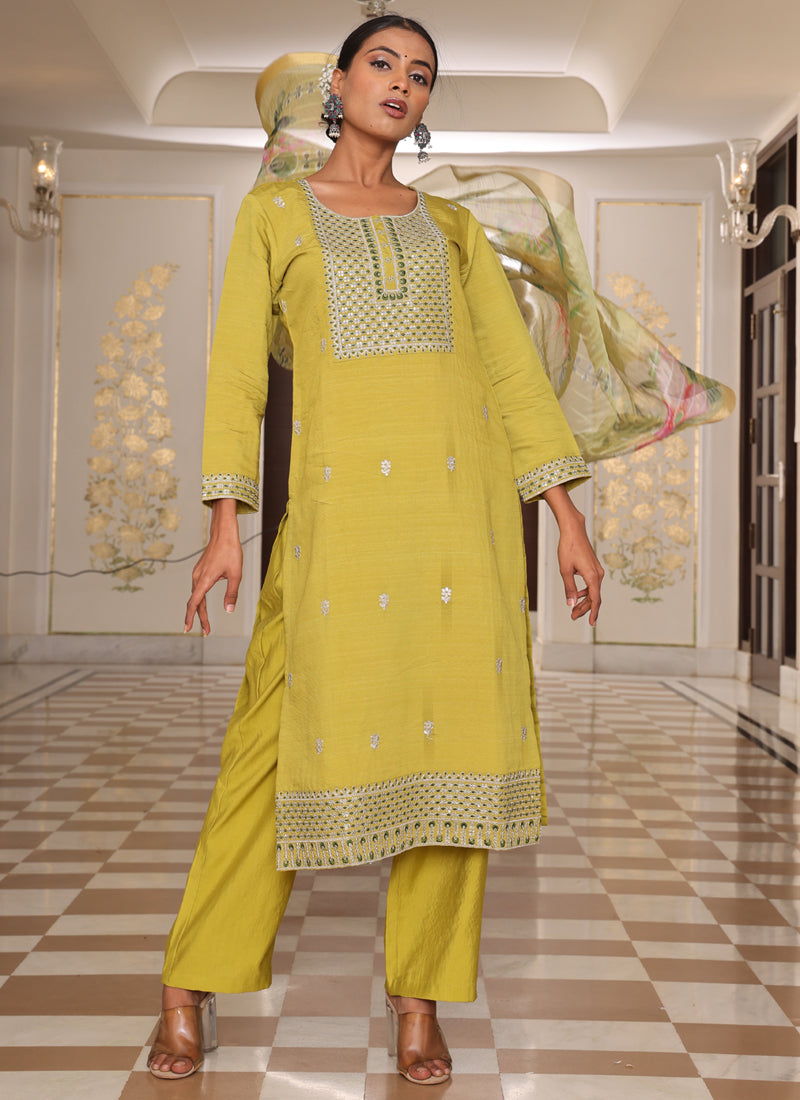 Prazu Fashion Yellow Cotton Silk Thread Sequence Designer Salwar Suit | Grocsy