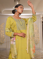 Prazu Fashion Yellow Cotton Silk Thread Sequence Designer Salwar Suit | Grocsy