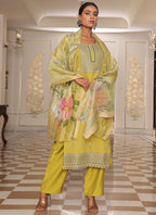 Prazu Fashion Yellow Cotton Silk Thread Sequence Designer Salwar Suit | Grocsy