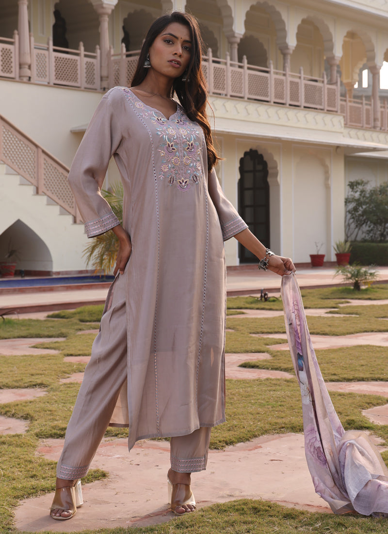 Prazu Fashion Beige Cotton Silk Thread Sequence Designer Salwar Suit | Grocsy