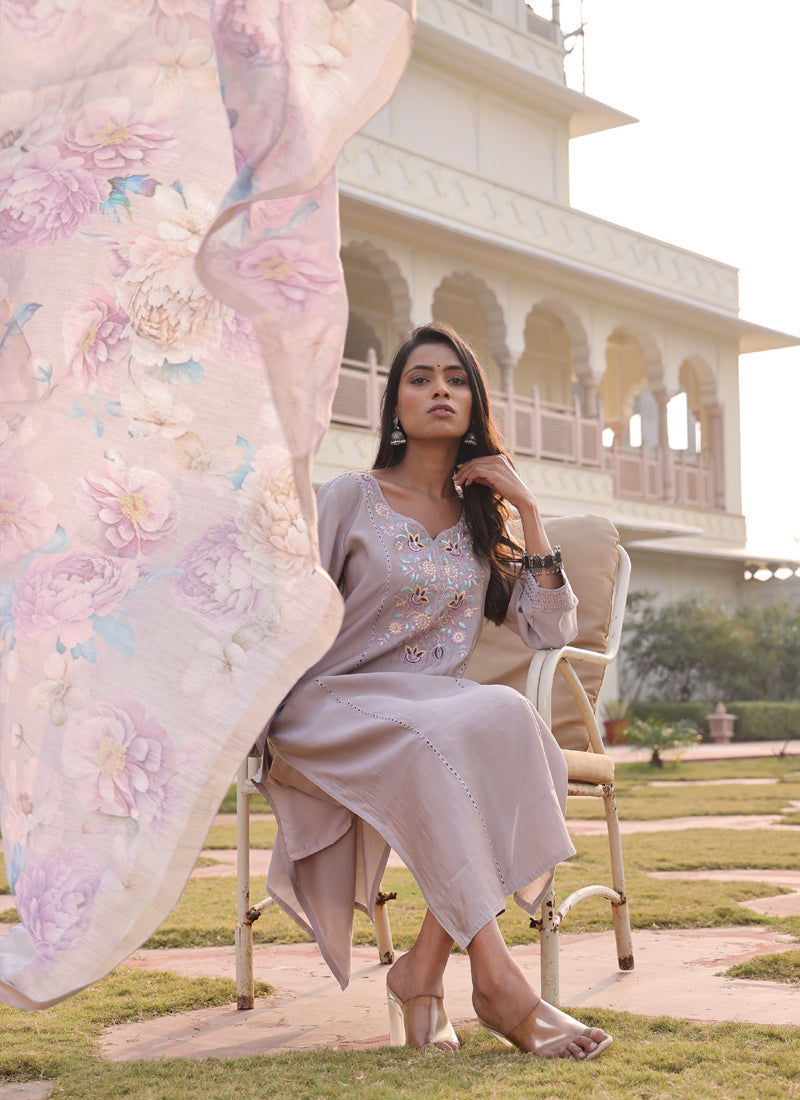 Prazu Fashion Beige Cotton Silk Thread Sequence Designer Salwar Suit | Grocsy