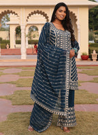 Prazu Fashion Rama Georgette Thread Embroidery Chain Stitch Work Salwar Suit | Grocsy
