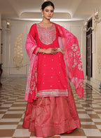 Prazu Fashion Pink Cotton Silk Embroidered Sequence Lehenga Style Suit | Grocsy
