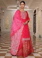 Prazu Fashion Pink Cotton Silk Embroidered Sequence Lehenga Style Suit | Grocsy