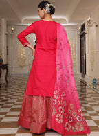 Prazu Fashion Pink Cotton Silk Embroidered Sequence Lehenga Style Suit | Grocsy