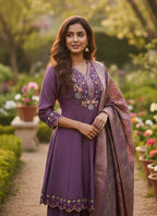 Prazu Fashion Purple Cotton Silk Thread Sequence Designer Palazzo Suit | Grocsy