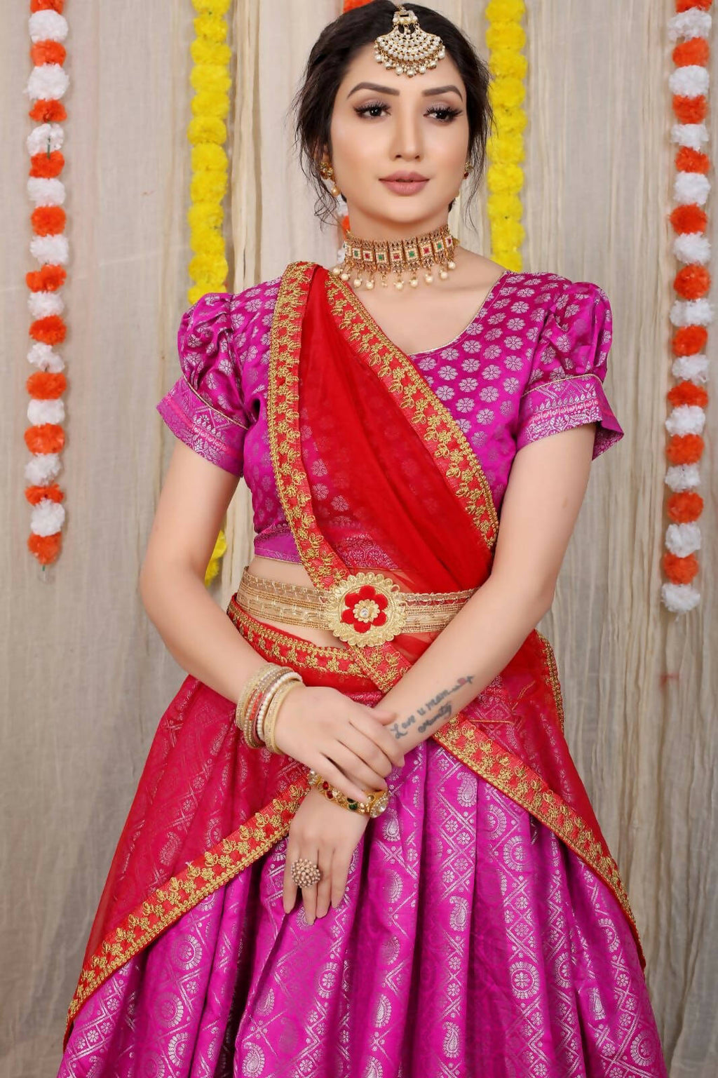 DEIANA'S Beautiful Pure Jari Silk Weaving Lehengha Choli - Pink | Grocsy
