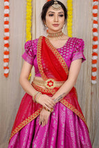 DEIANA'S Beautiful Pure Jari Silk Weaving Lehengha Choli - Pink | Grocsy