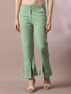 Myshka Women's Sea Green Solid Party Parallel Trousers | Grocsy