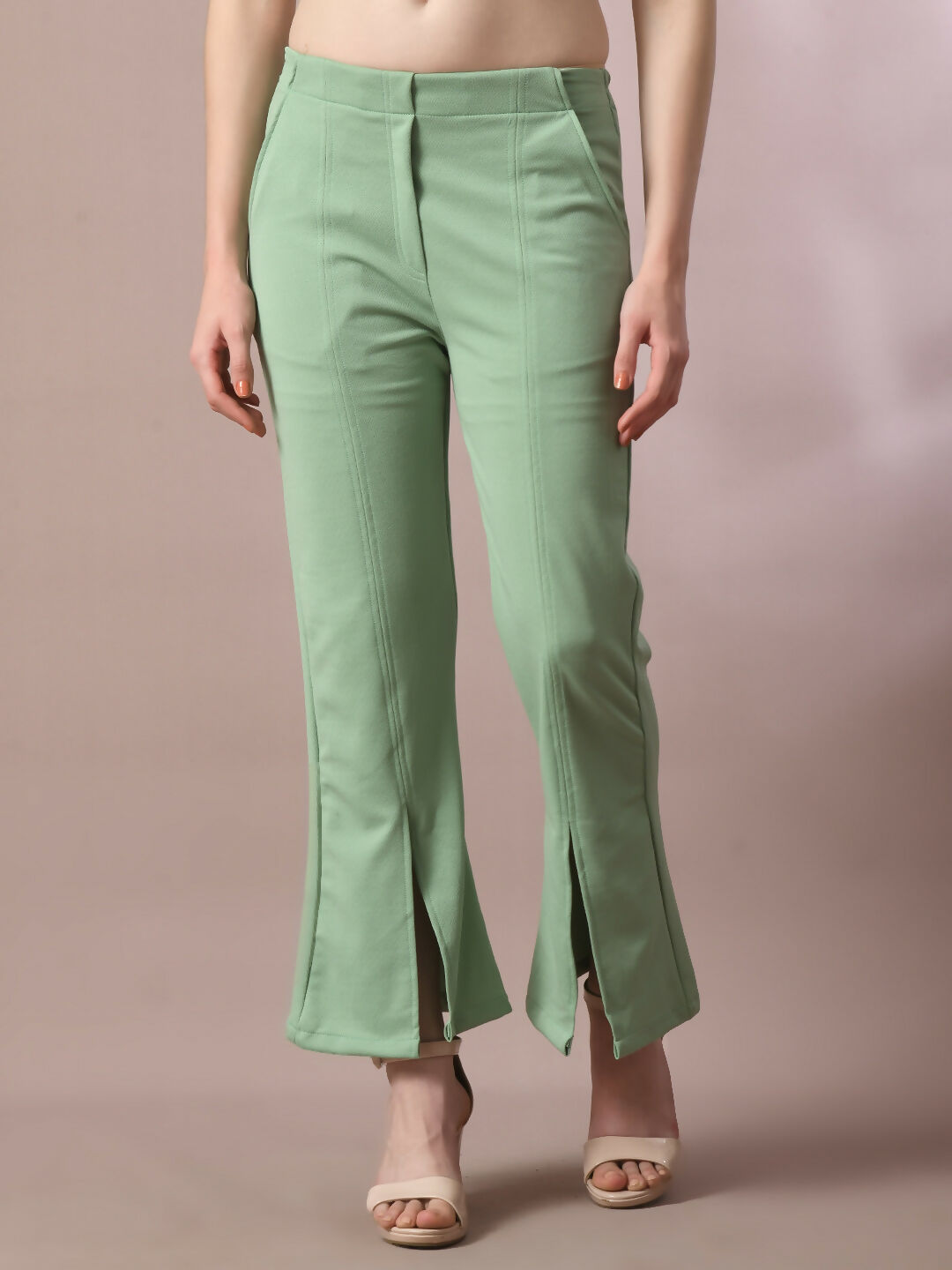 Myshka Women's Sea Green Solid Party Parallel Trousers | Grocsy
