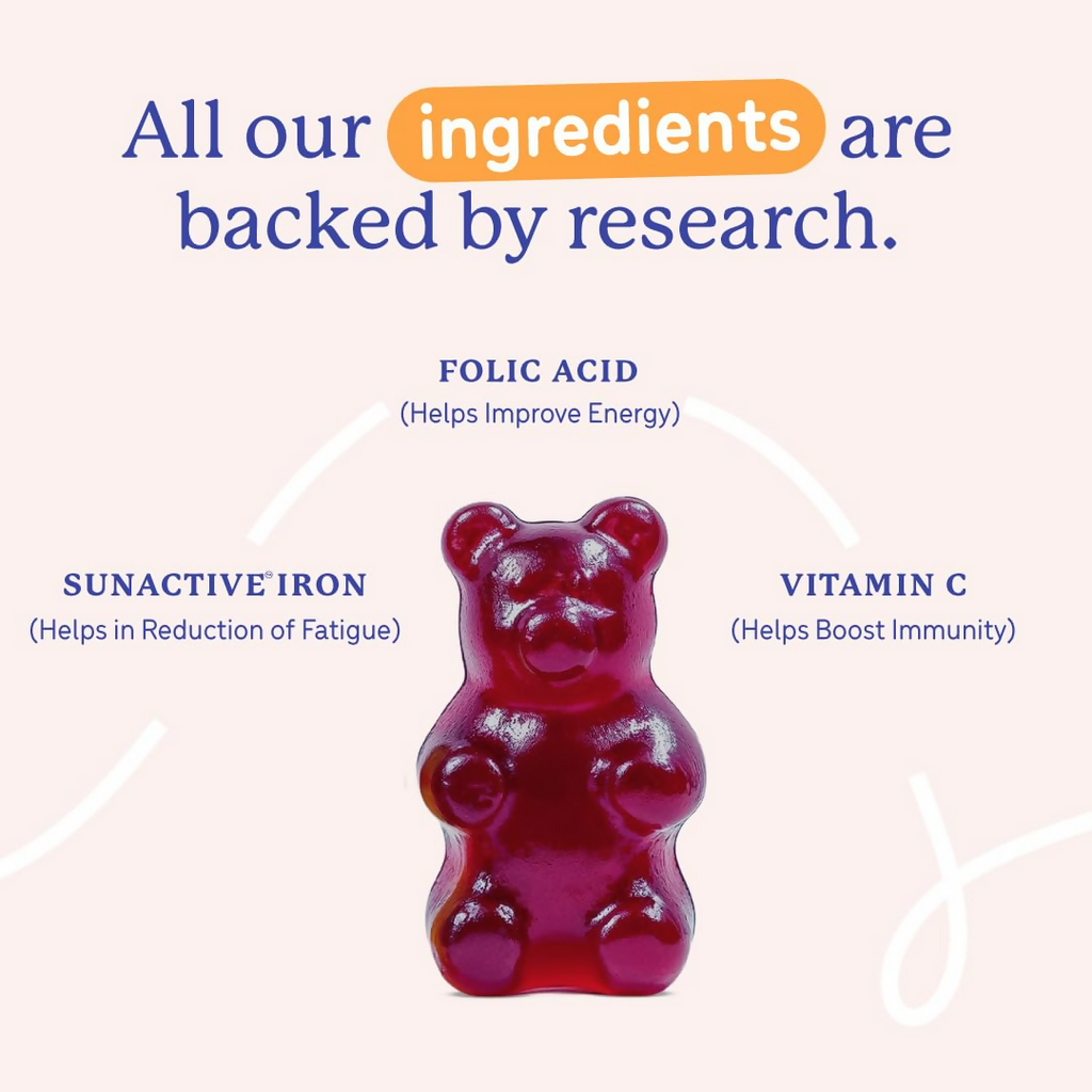 Gritzo Iron Gummies With Folic Acid & Vitamin C (10+y Girls) (Mixed Berry Flavour 30 Gummies) | Grocsy