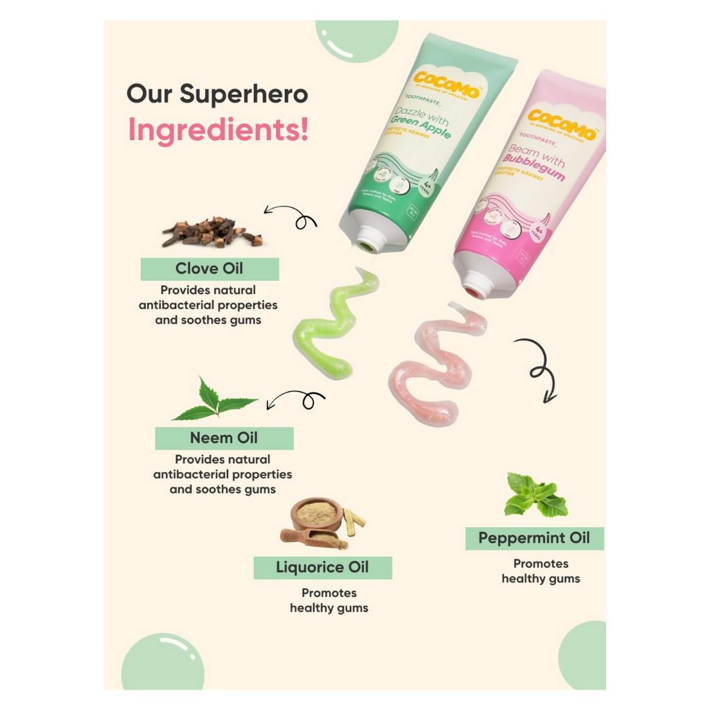 Cocomo Beam With Bubblegum And Dazzle With Green Apple Toothpaste For Kids Combo | Grocsy