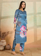Prazu Fashion Grey Printed Cotton Reyon Kurta Pant Set | Grocsy
