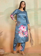 Prazu Fashion Grey Printed Cotton Reyon Kurta Pant Set | Grocsy