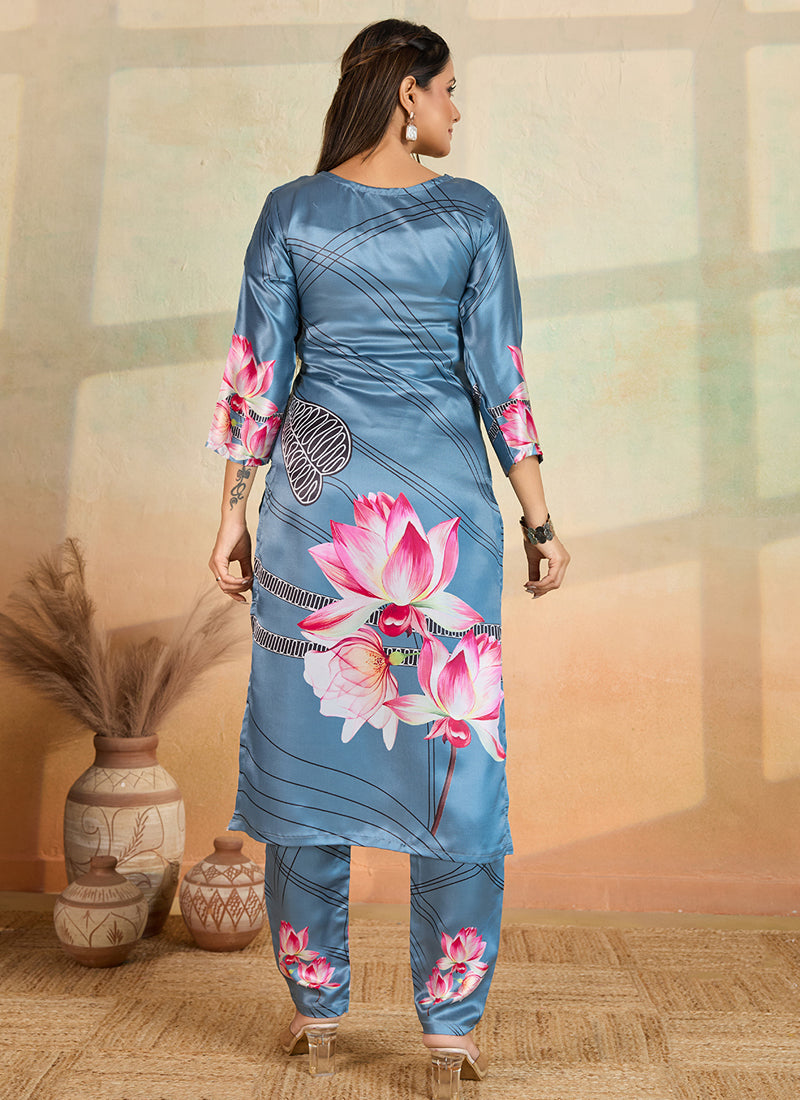Prazu Fashion Grey Printed Cotton Reyon Kurta Pant Set | Grocsy
