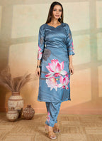 Prazu Fashion Grey Printed Cotton Reyon Kurta Pant Set | Grocsy