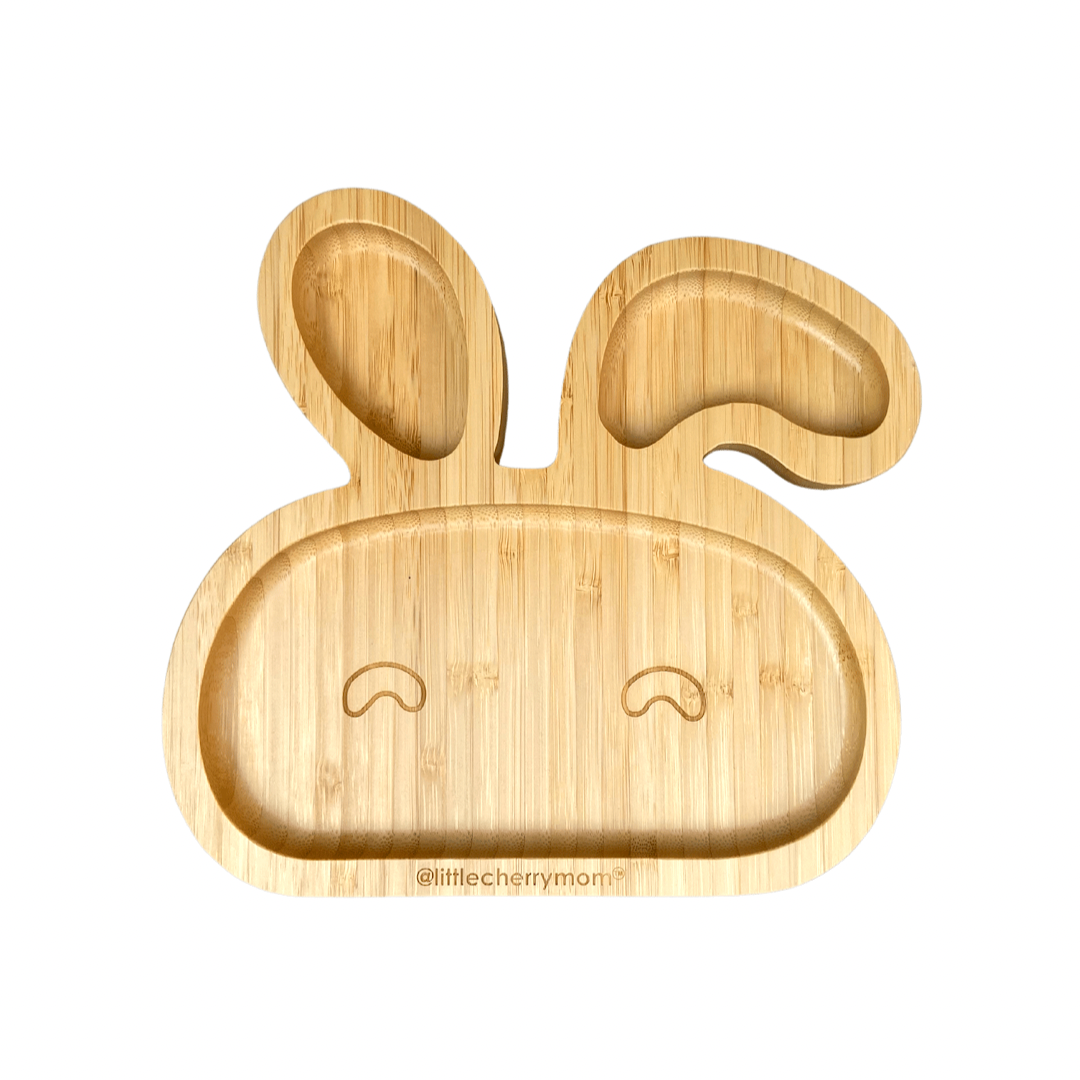 Littlecherrymom Bunny Bamboo Suction Plate (With Fork And Spoon) | Grocsy