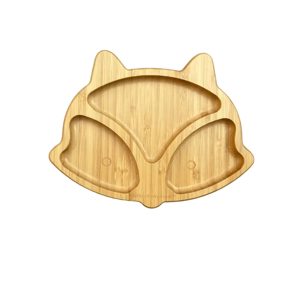Littlecherrymom Fox Bamboo Suction Plate (With Fork And Spoon) | Grocsy