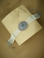 Nuyug Pearl Beaded Semi Precious Labradorite Stone & Enamelled Choker Necklace | Grocsy