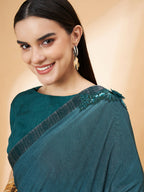 Green Lycra Flock Work, Seuqins Embroidery, Handwork Shoulder Butta Saree - Norita Hit Design | Grocsy