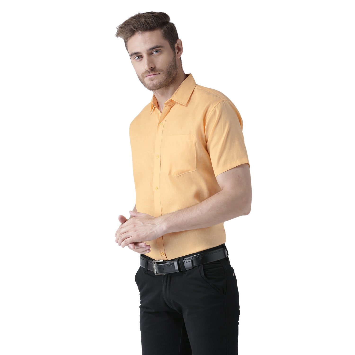 RIAG Yellow Men's Half Sleeves Solid Shirt | Grocsy