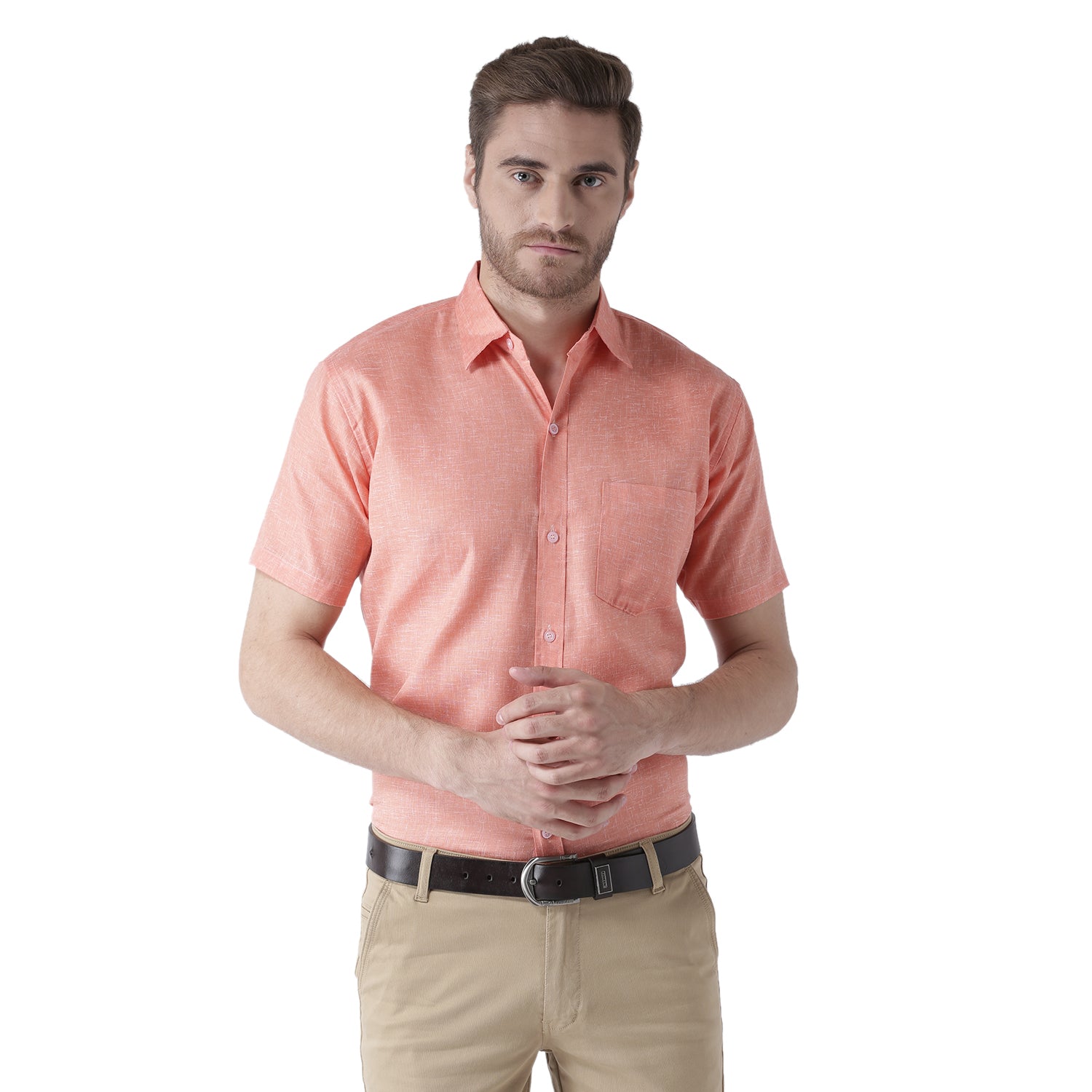 RIAG Orange Men's Half Sleeves Solid Shirt | Grocsy