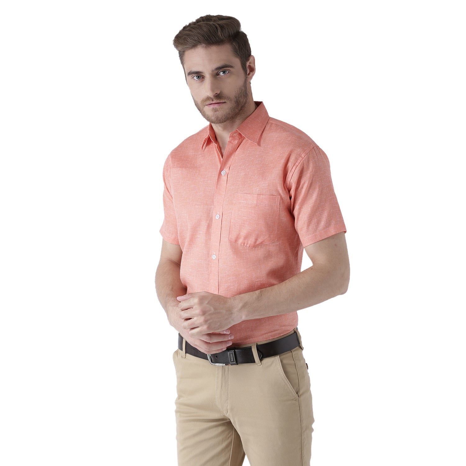 RIAG Orange Men's Half Sleeves Solid Shirt | Grocsy