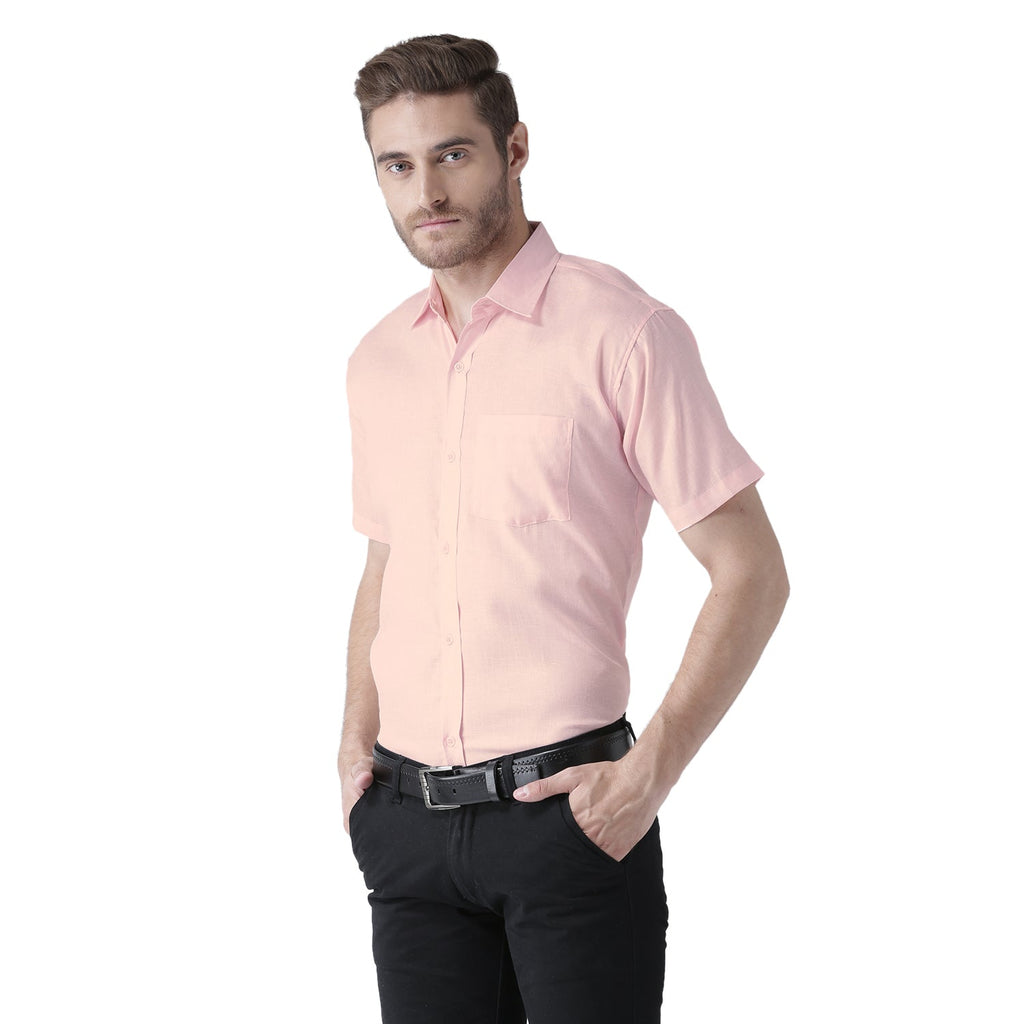 RIAG Pink Men's Half Sleeves Solid Shirt | Grocsy