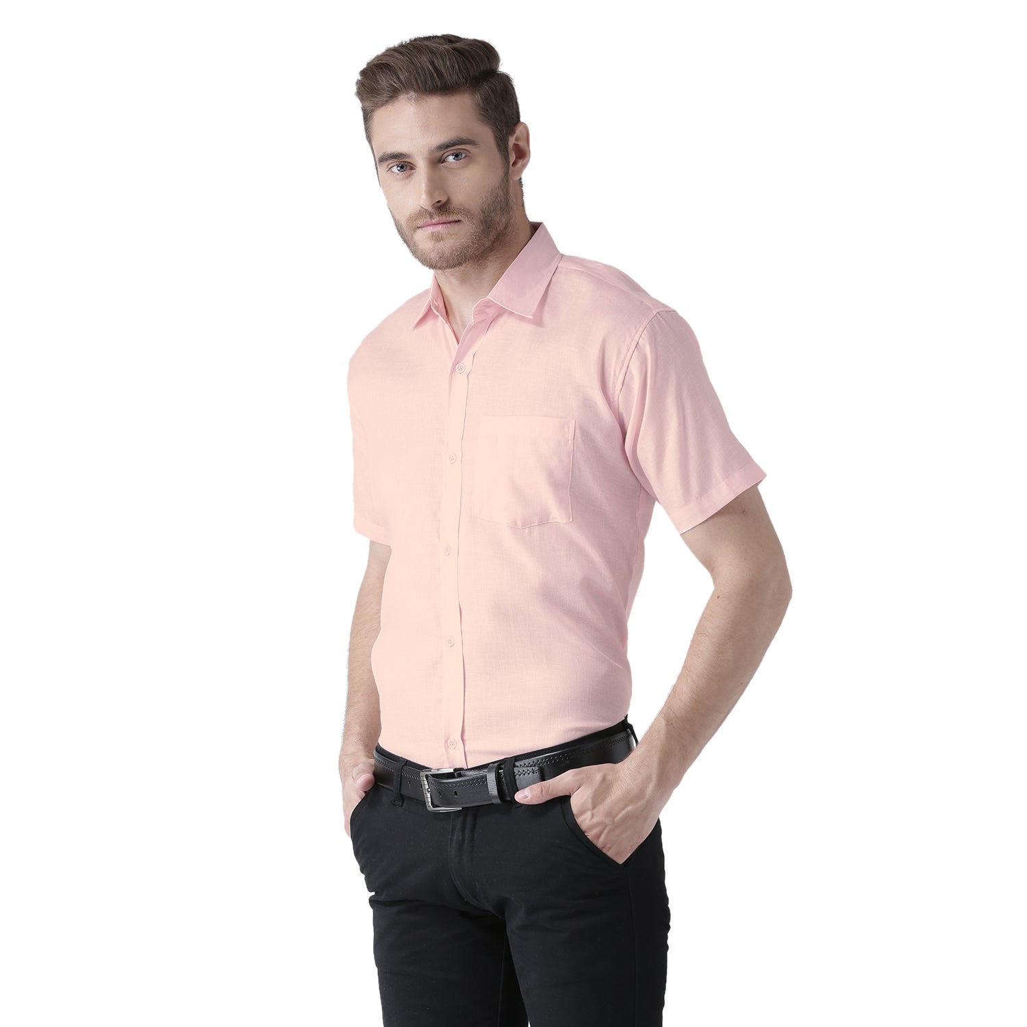 RIAG Pink Men's Half Sleeves Solid Shirt | Grocsy