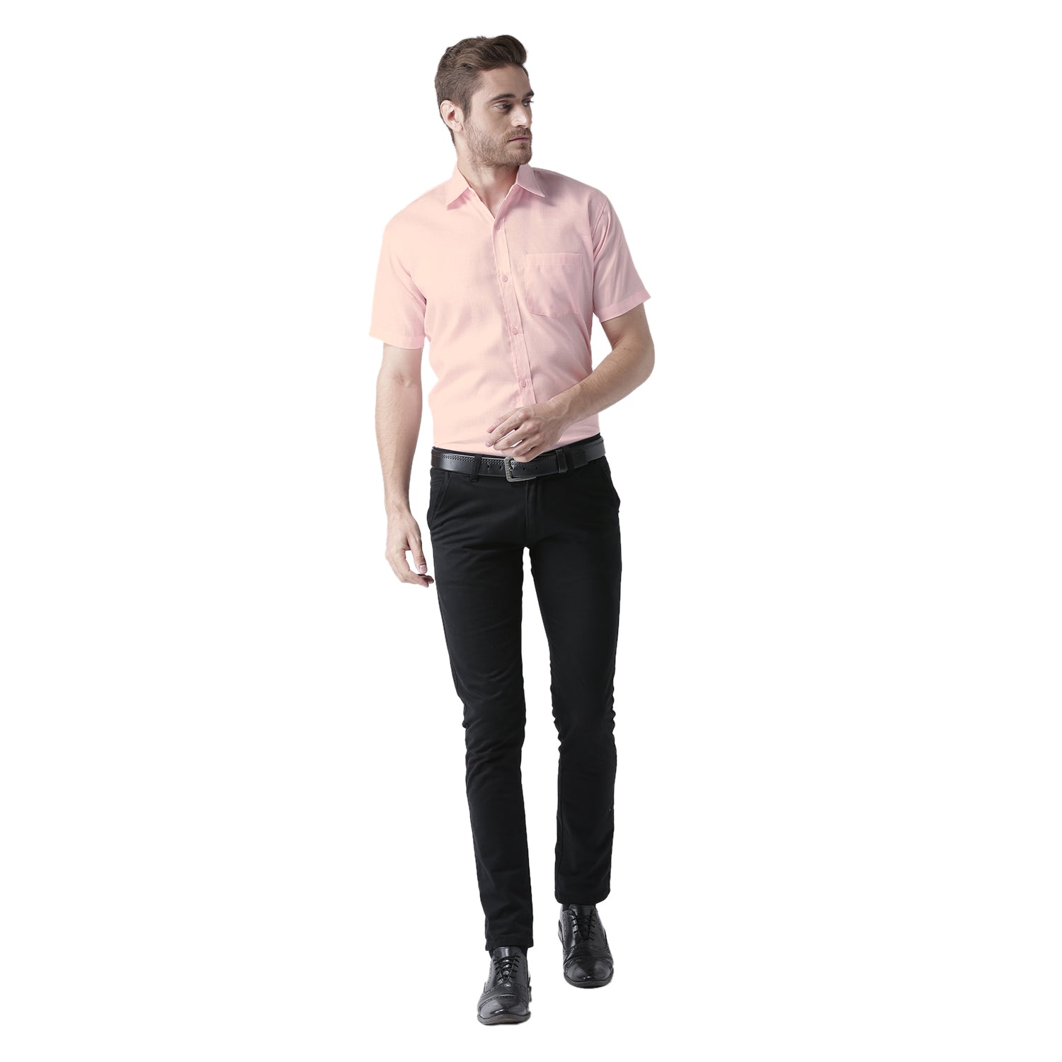 RIAG Pink Men's Half Sleeves Solid Shirt | Grocsy