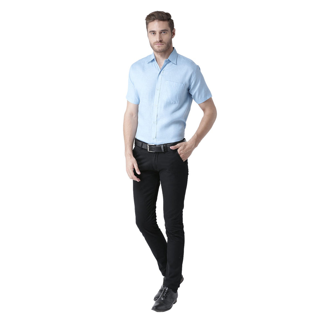 RIAG Light Blue Men's Half Sleeves Solid Shirt | Grocsy