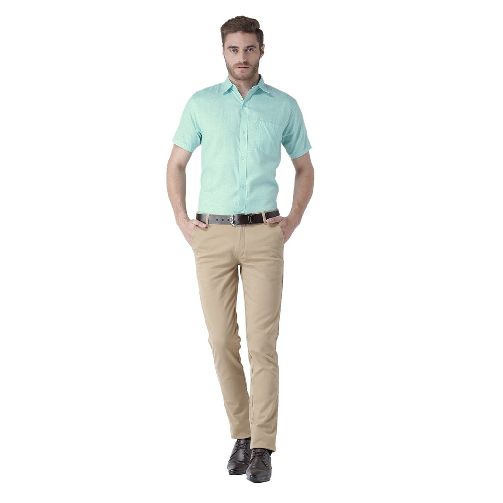 RIAG Green Men's Half Sleeves Solid Shirt | Grocsy