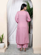 Miravan Womens Pink Embroidered Kurta With Palazzo | Grocsy