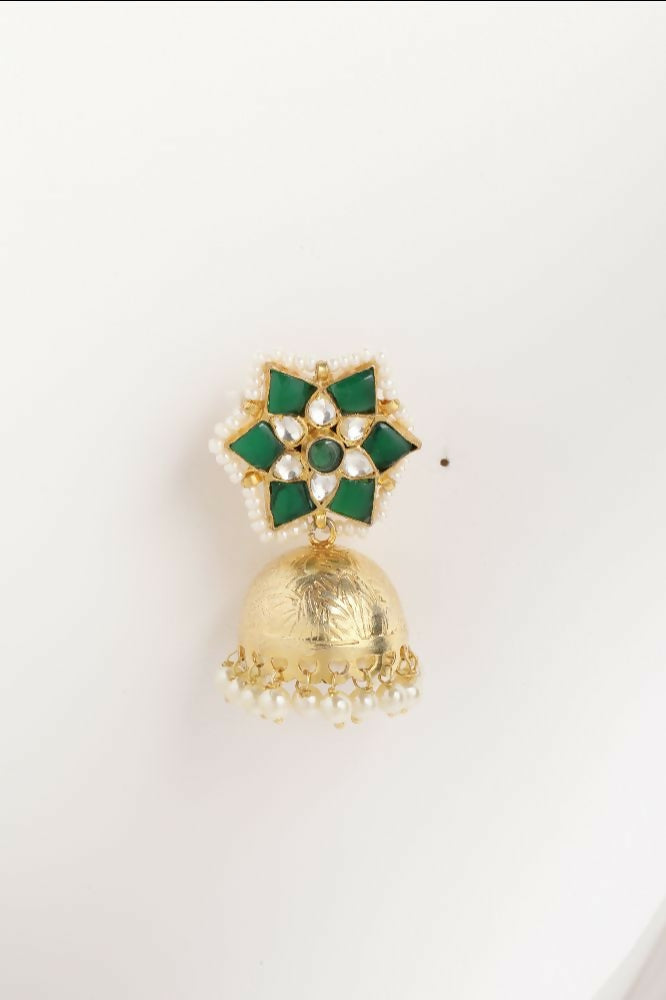 Nuyug 22K Gold Plated Panna Jhumki Earrings | Grocsy