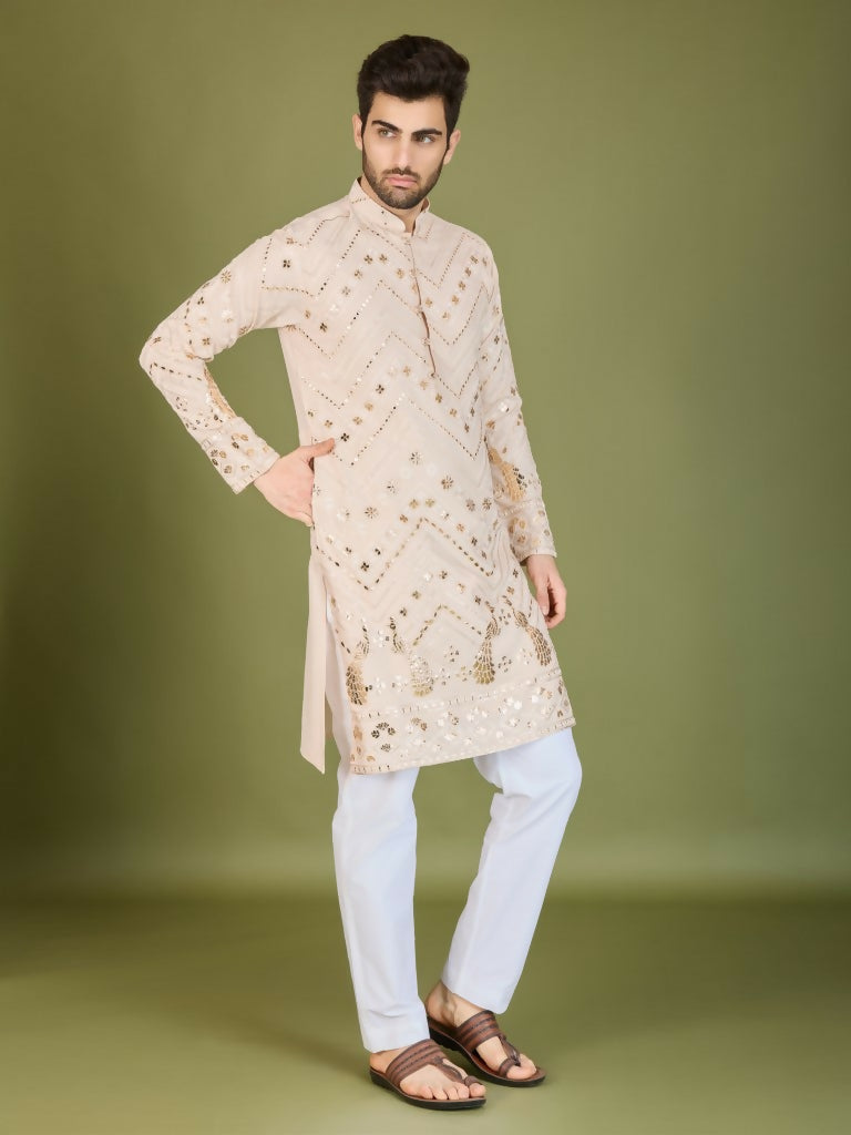 Vastranavya Ivory Exclusive Festival Wear Pure Viscose Rayon Embroidered Sequence Work Kurta | Grocsy
