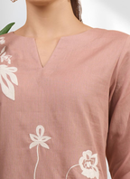 Joban Fashion Powder Pink Cotton, Linen Embroidered Readymade Cord Set | Grocsy