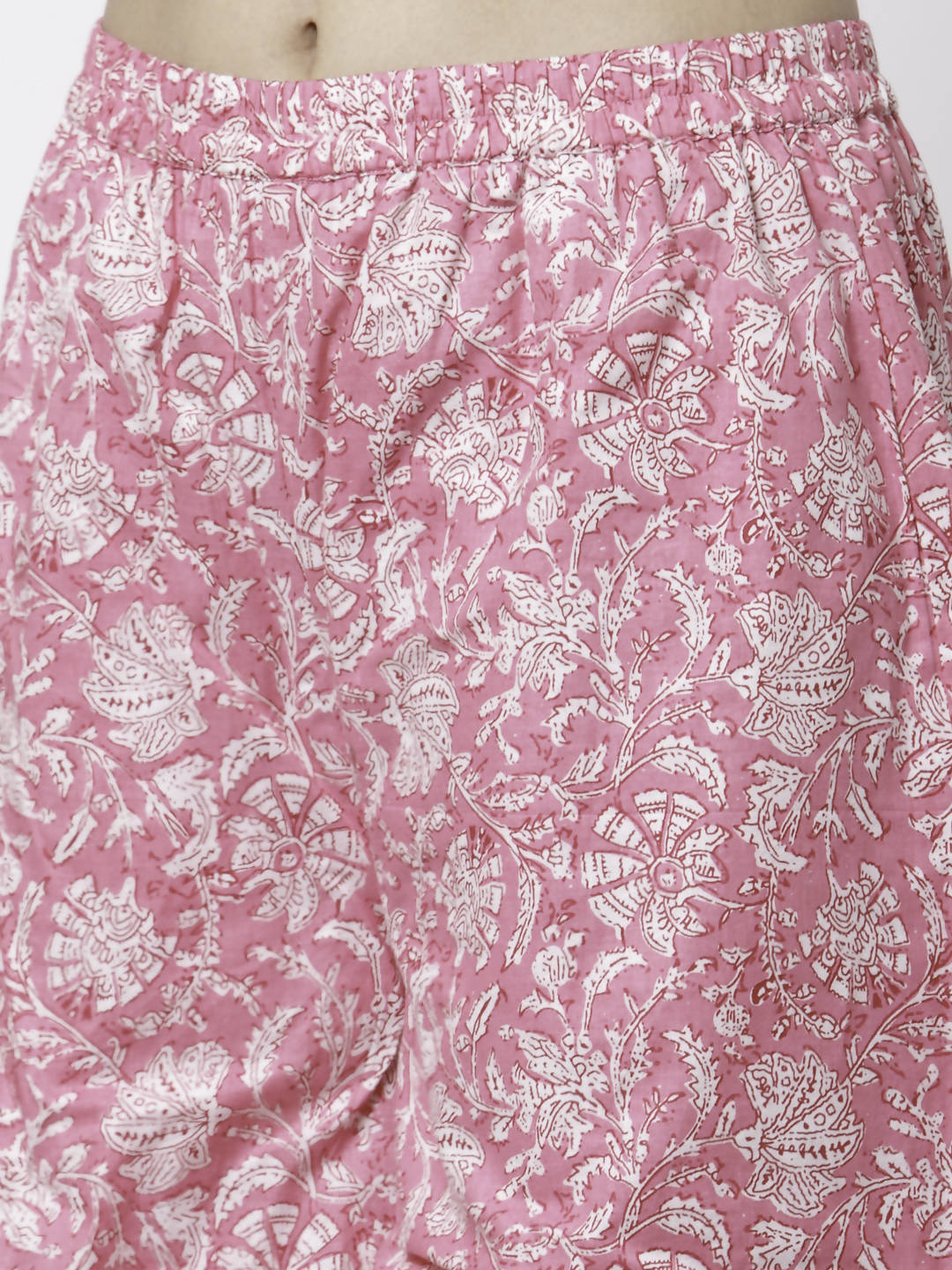 Myshka Women Pink Pure Cotton Printed Sleeveless Round Neck Kurta With Sharara & Dupatta Set | Grocsy