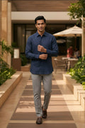 Horizon — Blue Cotton Shirt by Hilo Design | Grocsy