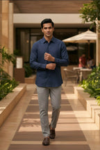 Horizon — Blue Cotton Shirt by Hilo Design | Grocsy