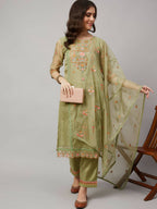 Green Organza Embroidered Kurta with Bottom & Dupatta - Salimar | Grocsy