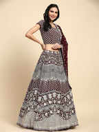Brown Georgette Thread Embroidered Lehenga Choli with Dupatta - Tanya | Grocsy