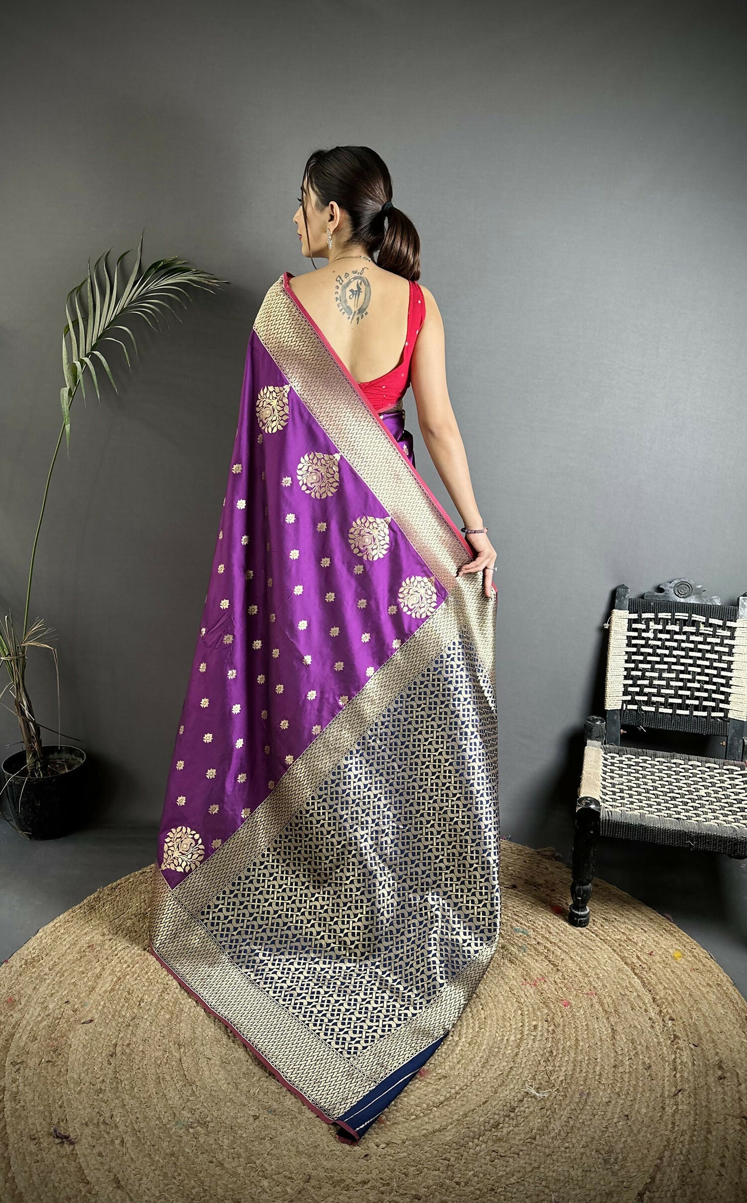 Joban Fashion Purple Woven Butti Soft Silk Banarasi Silk Saree | Grocsy