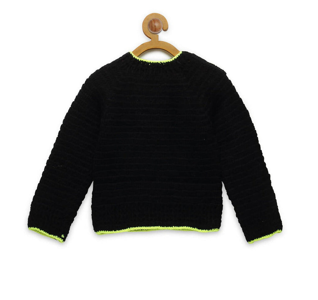 Chutput Kids Black Coloured Solid Pullover with Caterpiller Applique Detail | Grocsy