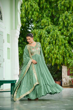 Lehenga Mart Premium Readymade Gown With Dupatta Set For Women-Pista Green | Grocsy